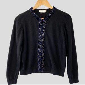 Luna BI Bergdorf Goodman Wool/ Cashmere Velvet Accents Black Cardigan S ($200)